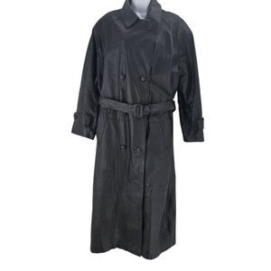 Vintage Real Leather Trench Coat with Belt – Black Longline XL